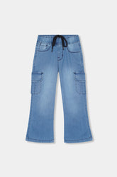 Girls Ice Blue  Wide Leg  Six Pocket Trousers